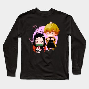 Kimetsu no yaiba chibi NezukoxZenitsu Long Sleeve T-Shirt